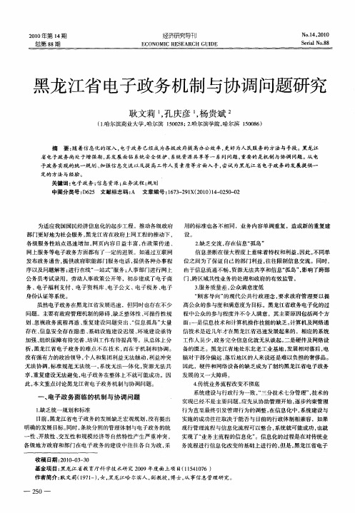 黑龙江省电子政务机制与协调问题研究