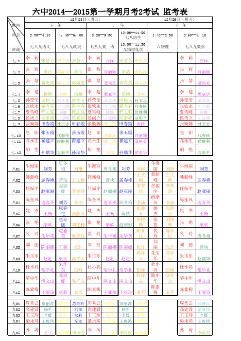 永城市六中14秋季月考2老师监考表1