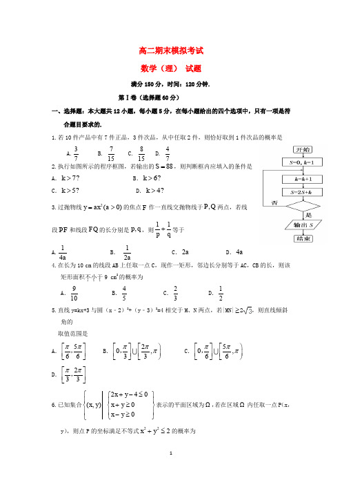 四川省2020学年高二数学上学期期末模拟试题理