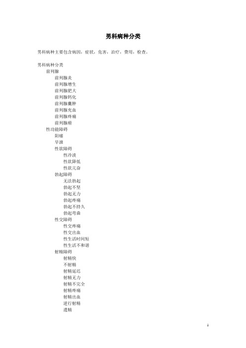 男科病种分类