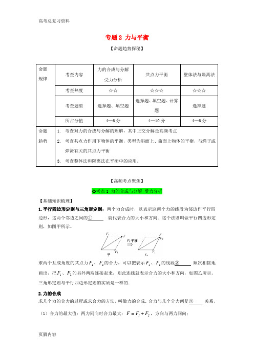 [高考总复习资料]物理 艺体生文化课百日冲刺 专题2 力与平衡