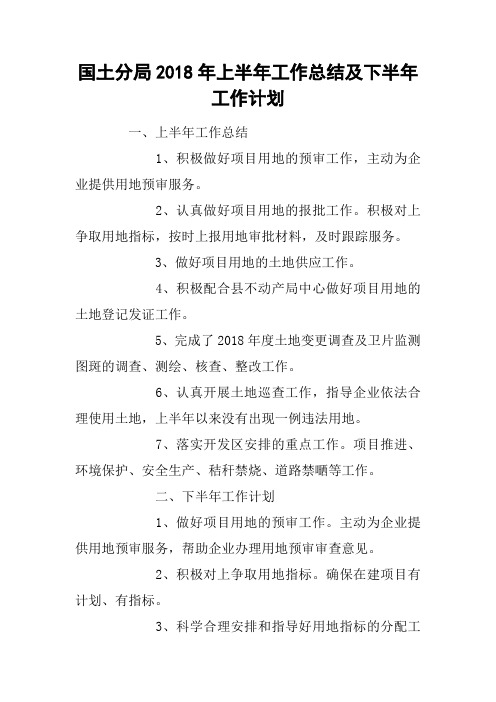 国土分局2018年上半年工作总结及下半年工作计划