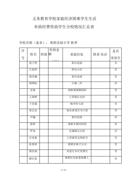 义务教育学校家庭经济困难学生生活