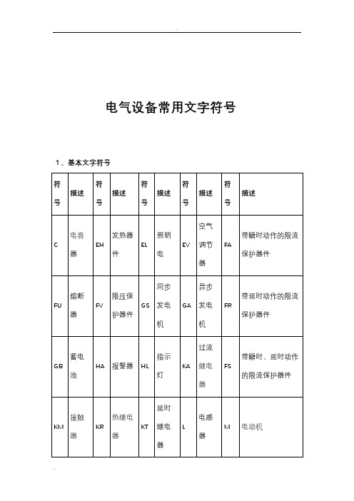 电气设备常用文字符号