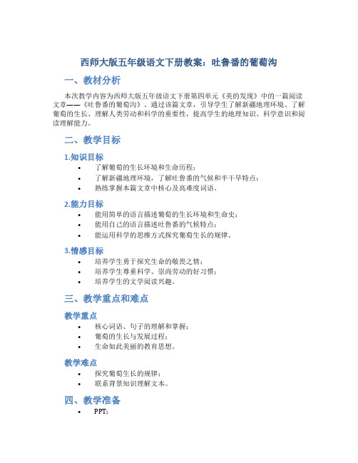 西师大版五年级语文下册教案吐鲁番的葡萄沟