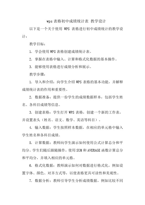 wps表格初中成绩统计表 教学设计