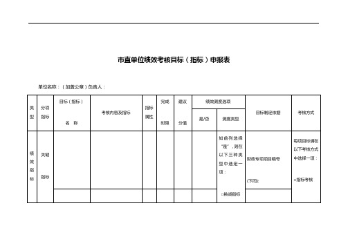 市直单位绩效考核目标(指标)申报表