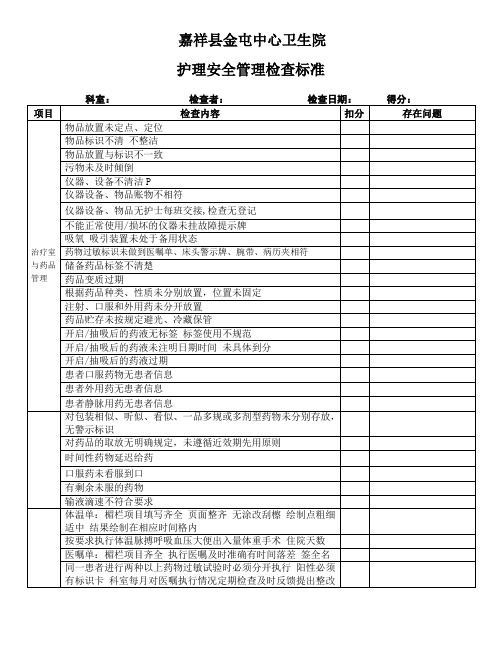 2017护理安全管理检查标准