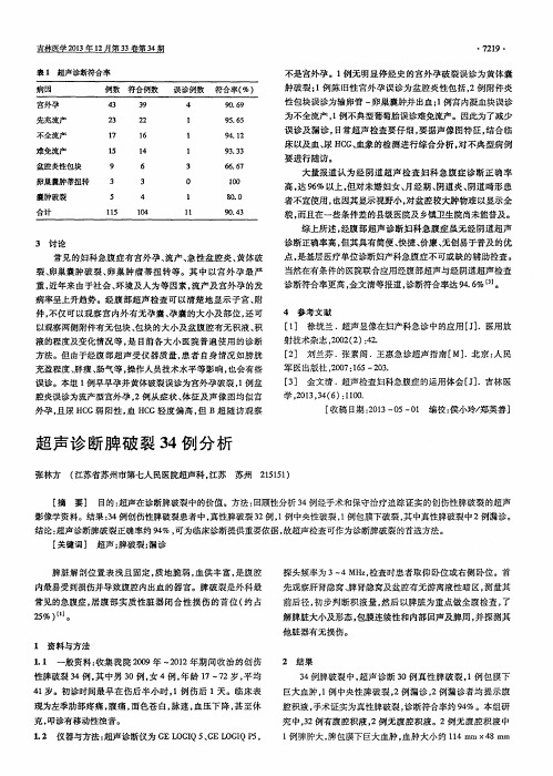 超声诊断脾破裂34例分析