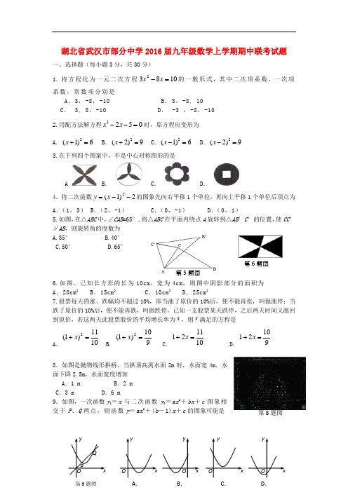 湖北省武汉市部分中学九年级数学上学期期中联考试题 新人教版