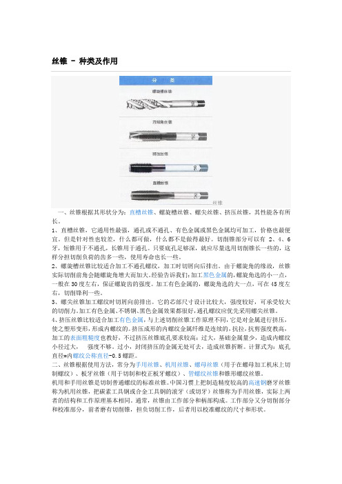 丝锥 - 种类及作用