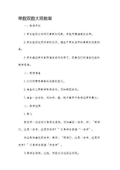 单数双数大班市公开课获奖教案省名师优质课赛课一等奖教案