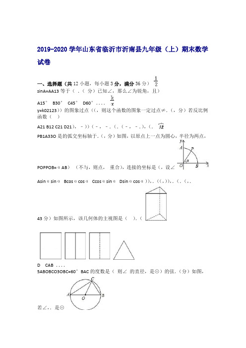 2019 2020临沂市沂南县九年级上期末数学试卷有答案推荐