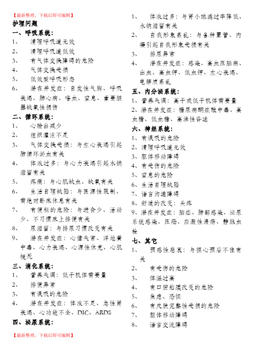 护理问题 大全(完整资料).doc