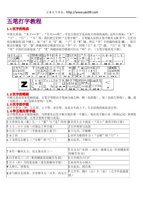 二小时学会五笔打字教程(五笔字根表及口诀)