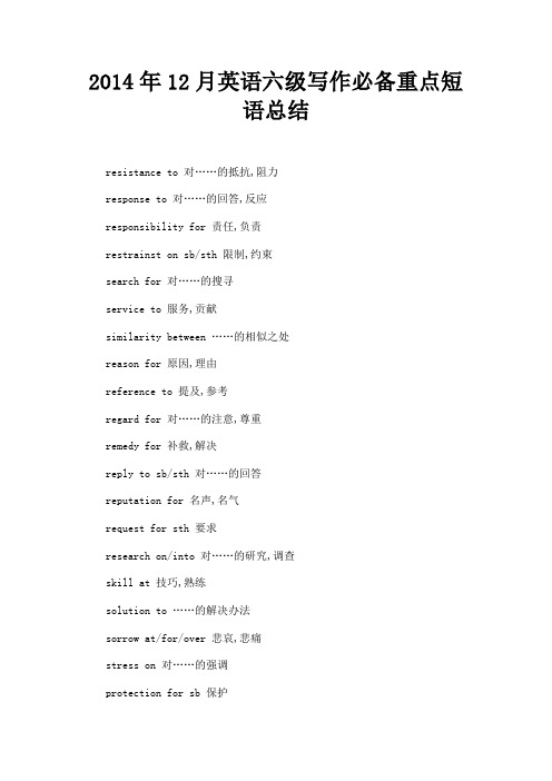 最新 2014年12月英语六级写作必备重点短语总结-精品