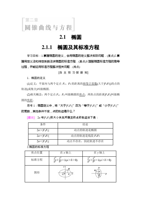 2018年秋新课堂高中数学人教B版选修1-1学案：第2章 2.1 2.1.1 椭圆及其标准方程 Word版含答案