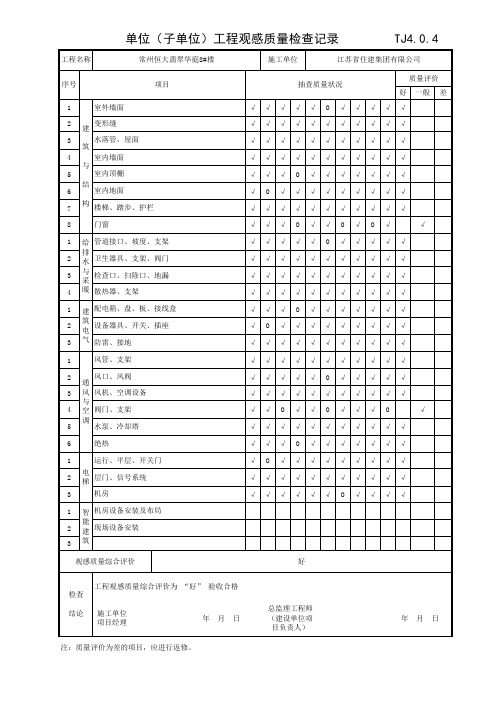 单位(子单位)工程观感质量检查记录