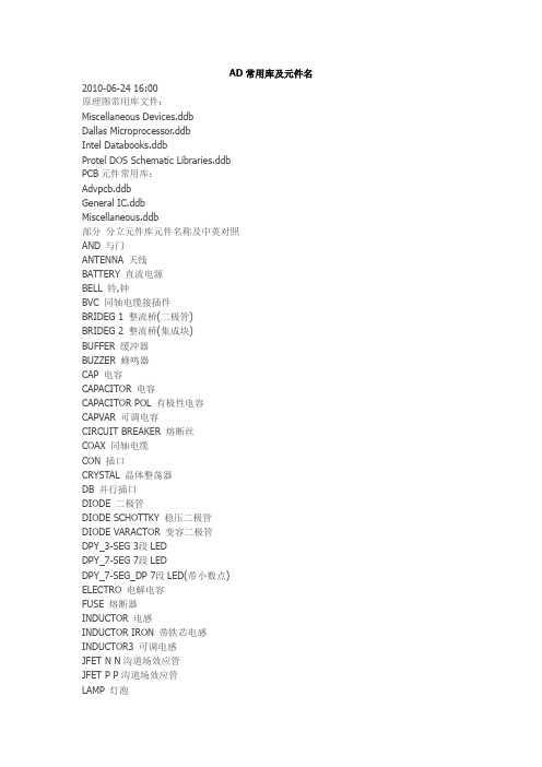 (完整word版)AD常用库及元件名