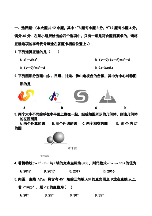 2017年山东省日照市初中学业水平模拟测试(二)数学试题