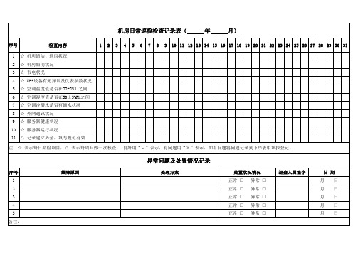 机房日常巡检检查记录表及异常问题处理记录