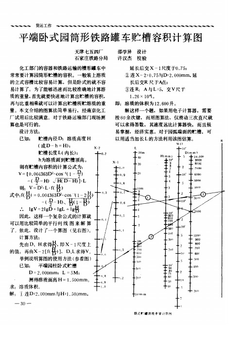 平端卧式园筒形铁路罐车贮槽容积计算图