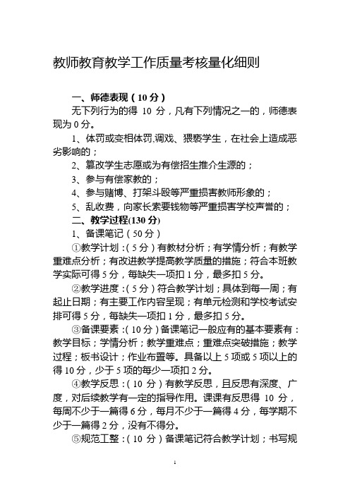 教师教学常规检查评分细则