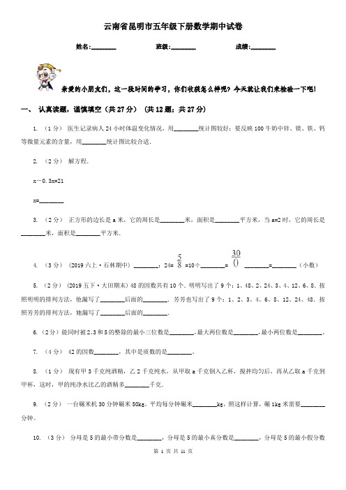 云南省昆明市五年级下册数学期中试卷