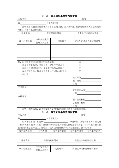 总包单位资质报审表