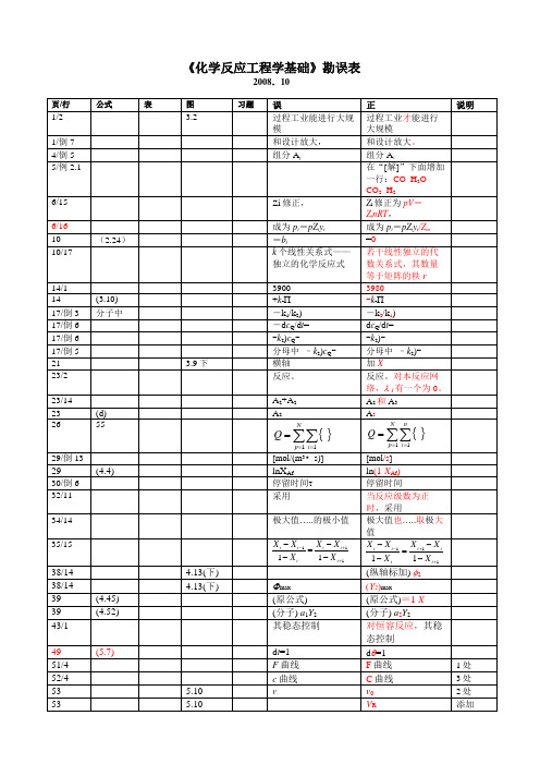 《化学反应工程学基础》勘误表