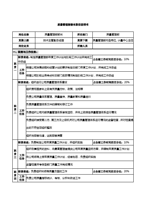 仪器生产企业质量管理部部长职位说明书