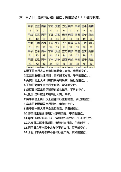 六十甲子日，选吉出行避开空亡，传世禁忌！！！值得收藏。