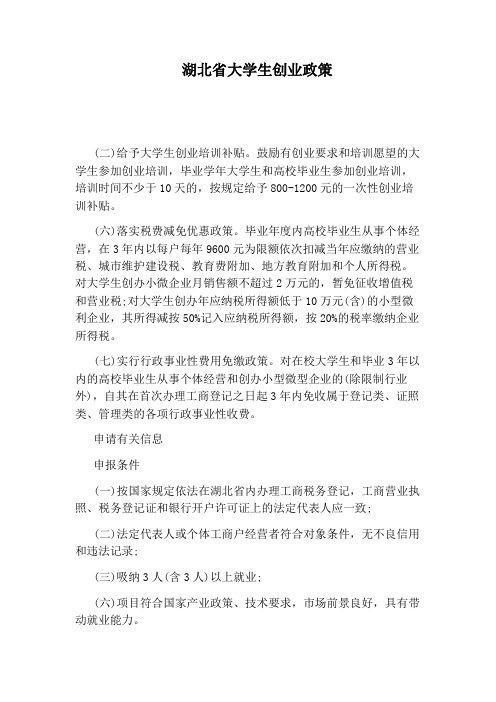 湖北省大学生创业政策