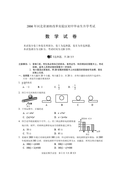 2006年河北省课程改革实验区中考数学试卷-推荐下载