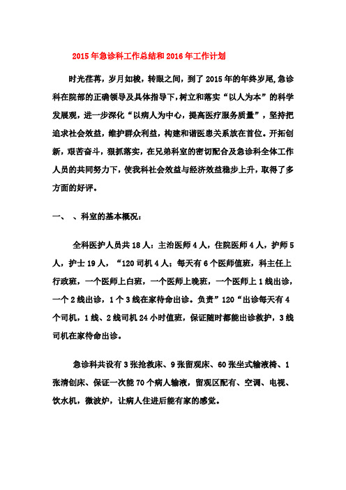 急诊科工作总结和2016年工作计划