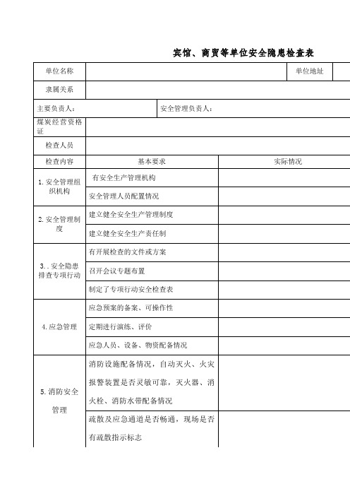 宾馆酒店行业隐患排查表