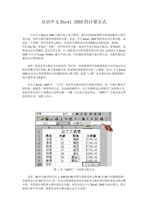 Excel 2003的计算公式(1)