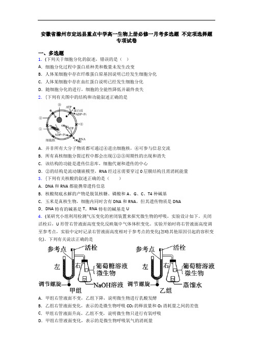 安徽省滁州市定远县重点中学高一生物上册必修一月考多选题 不定项选择题专项试卷