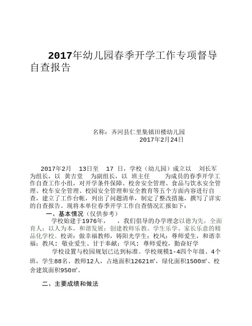 2017年春季开学工作专项督导自查报告