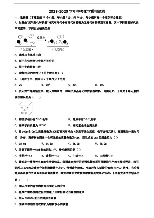 2019-2020学年江苏省连云港市中考化学学业质量监测试题