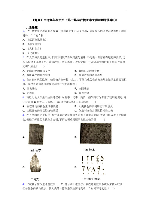 【好题】中考九年级历史上第一单元古代亚非文明试题带答案(1)