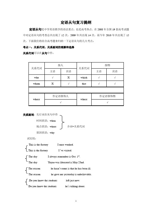 定语从句高考热点复习提纲
