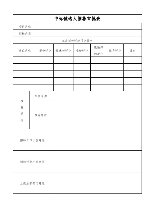 中标候选人推荐审批表