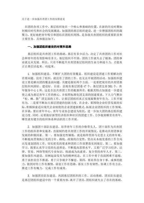 关于进一步加强共青团工作的安排意见