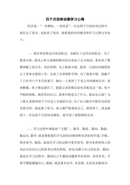 四个月的培训期学习心得