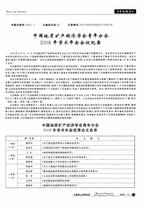 中国地质矿产经济学会青年分会2008年学术年会会议纪要