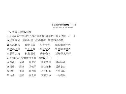 2020年河南中考语文模拟测试卷综合测试卷(三)