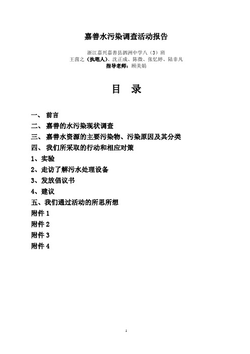 嘉善水污染调查活动报告