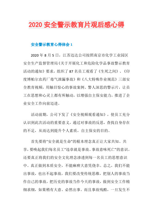 2020安全警示教育片观后感心得