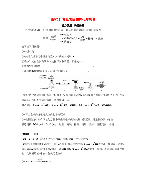 (广东专用)年高考化学一轮复习课时39常见物质的转化与制备能力摸底